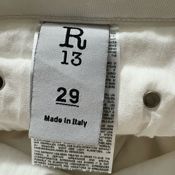 R13 Boy Skinny Jeans in Warren White. Distressing on Knees, Raw Hem. Size 29 - Picture 1 of 12